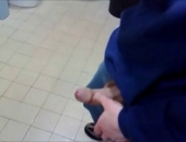 Bathroom janitor takes out his camera to show his clean floor and of course his thick hard dick.
